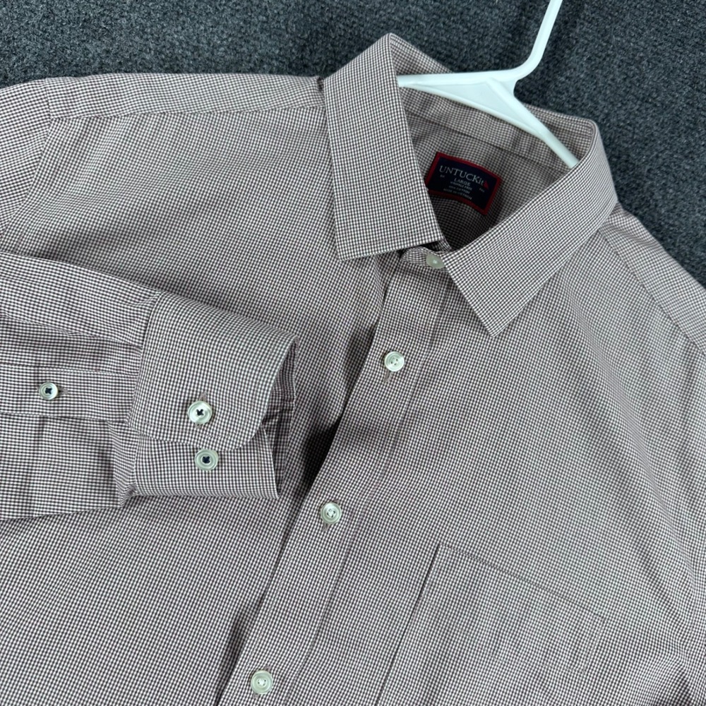 UNTUCKit Button Down Mens L Large Plum Micro Gingham Gargiulo WF Wrinkle Free